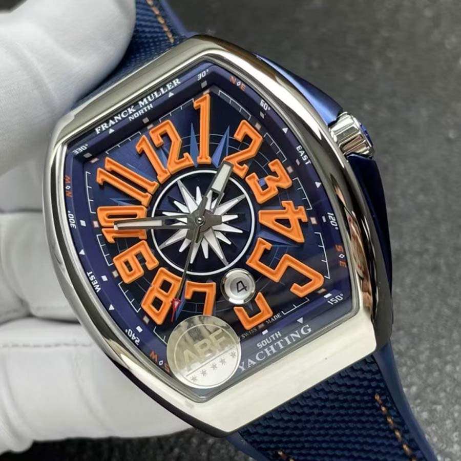 Reloj réplica: Franck Muller Vanguard Yachting V45, esfera azul, naranja, números arábigos, correa de caucho, ABF 45 mm — con excelentes valoraciones – Foto 4