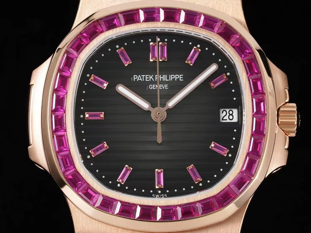 Reloj réplica: Patek Philippe 40 mm, oro rosa, esfera negra, engaste integral — extraordinario – Foto 3