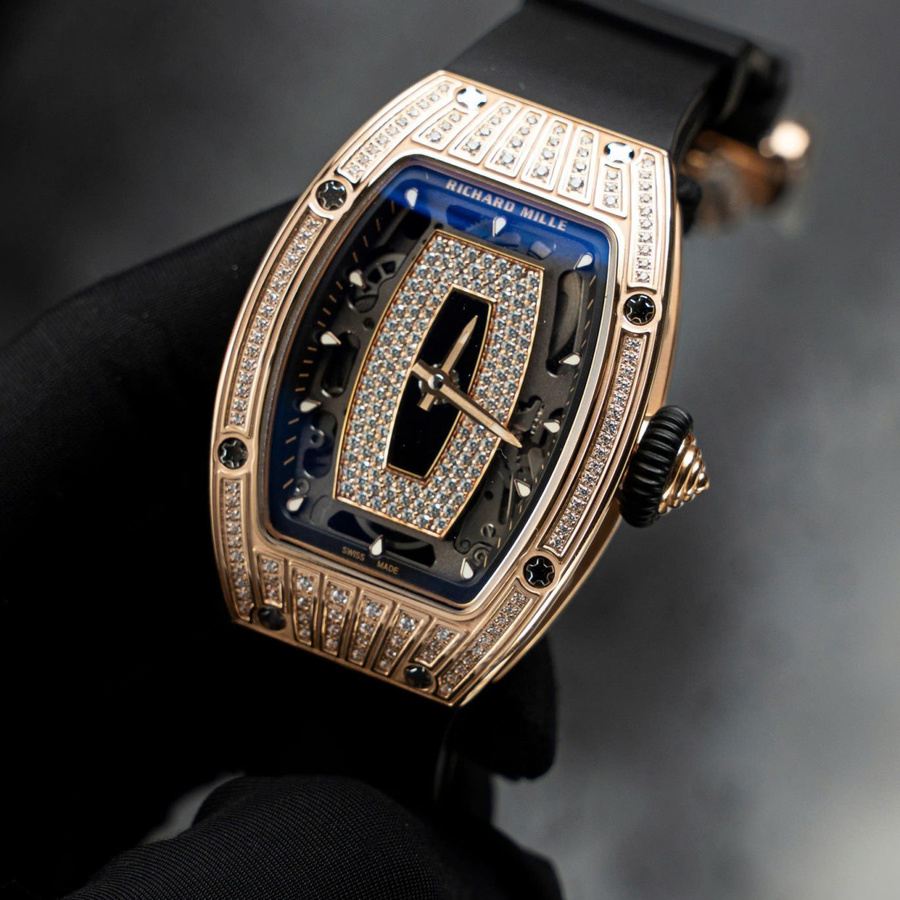 Reloj réplica: Richard Mille RM 07-01, oro rosa, diamantes, ónice, esfera, correa de caucho, ZF 45.32 X 32,3 mm — clásico – Foto 3