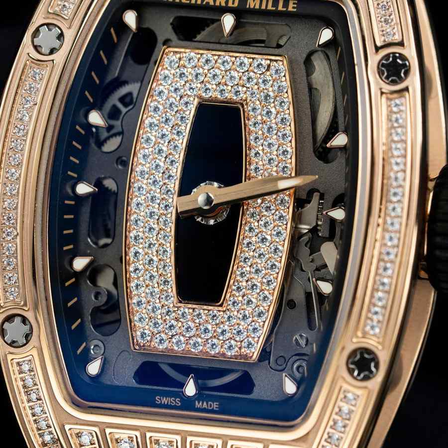 Reloj réplica: Richard Mille RM 07-01, oro rosa, diamantes, ónice, esfera, correa de caucho, ZF 45.32 X 32,3 mm — clásico – Foto 4
