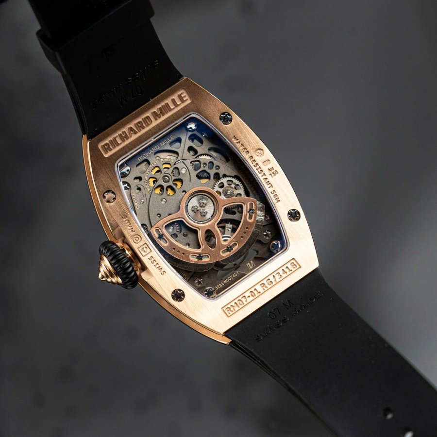Reloj réplica: Richard Mille RM 07-01, oro rosa, diamantes, ónice, esfera, correa de caucho, ZF 45.32 X 32,3 mm — clásico – Foto 7