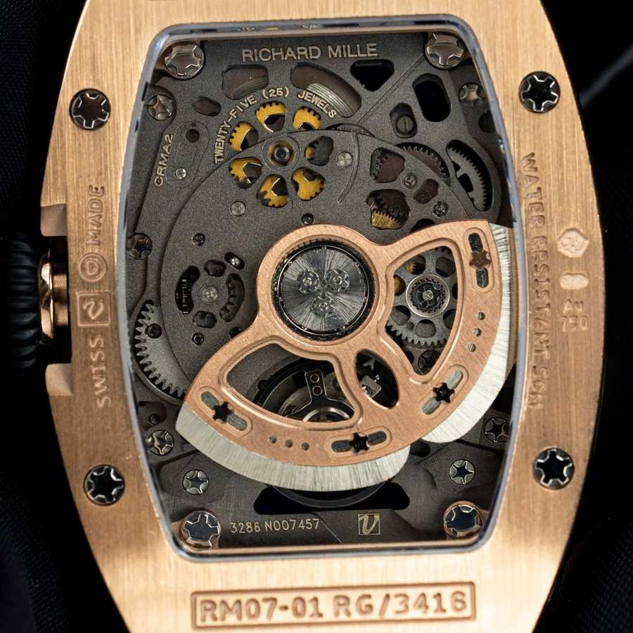 Reloj réplica: Richard Mille RM 07-01, oro rosa, diamantes, ónice, esfera, correa de caucho, ZF 45.32 X 32,3 mm — clásico – Foto 8