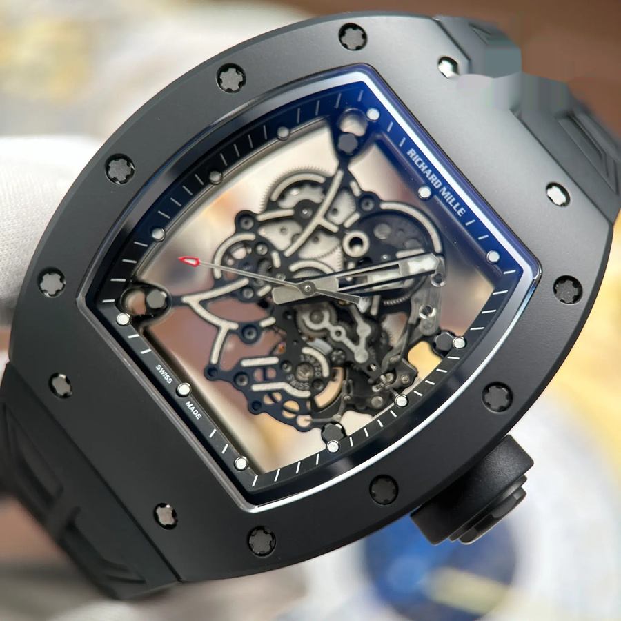 Reloj réplica: Richard Mille RM 055 Bubba Watson, completamente negro, cerámica, correa de caucho, ZF 42,7 mm — espectacular – Foto 4