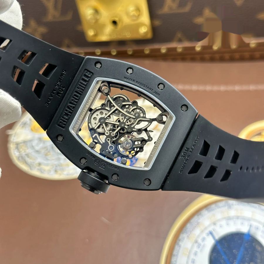 Reloj réplica: Richard Mille RM 055 Bubba Watson, completamente negro, cerámica, correa de caucho, ZF 42,7 mm — espectacular – Foto 11