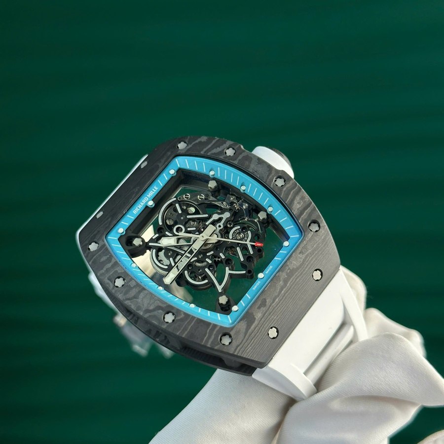Reloj réplica: Richard Mille RM 055 Yas Marina Circuit Carbon TPT, correa de caucho blanca, ZF 42,7 mm — muy demandado – Foto 3