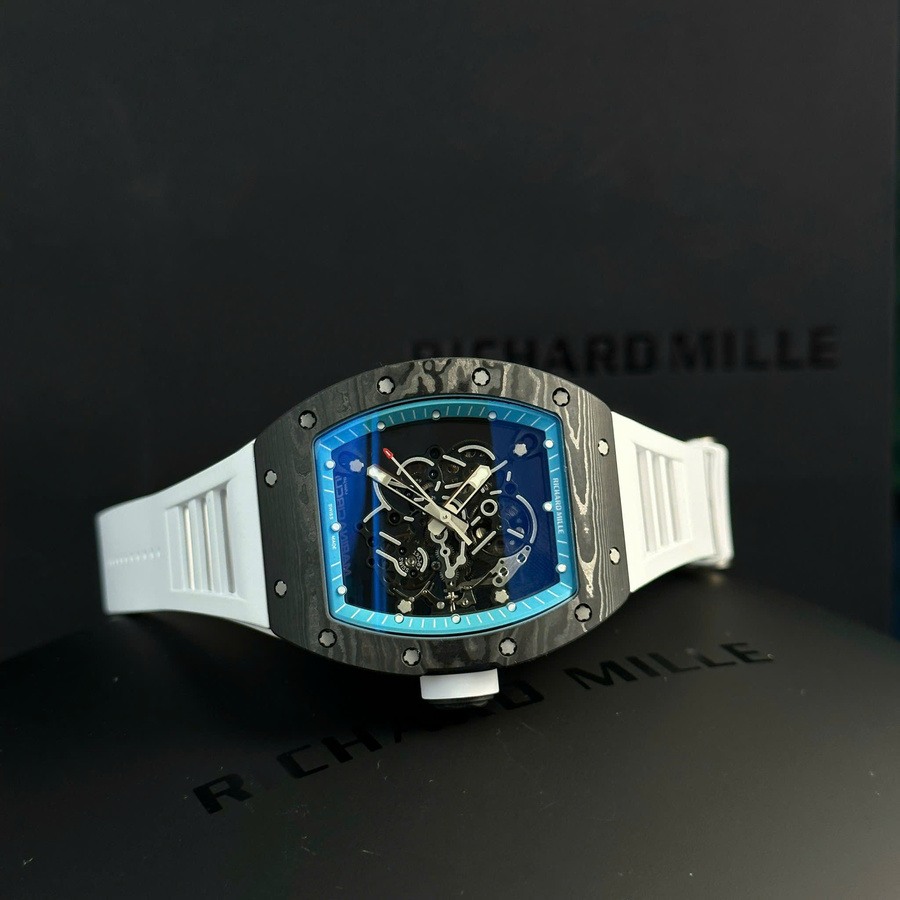 Reloj réplica: Richard Mille RM 055 Yas Marina Circuit Carbon TPT, correa de caucho blanca, ZF 42,7 mm — muy demandado – Foto 4