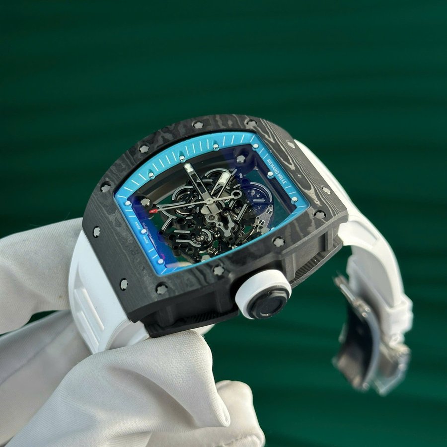 Reloj réplica: Richard Mille RM 055 Yas Marina Circuit Carbon TPT, correa de caucho blanca, ZF 42,7 mm — muy demandado – Foto 5