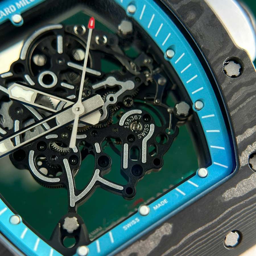 Reloj réplica: Richard Mille RM 055 Yas Marina Circuit Carbon TPT, correa de caucho blanca, ZF 42,7 mm — muy demandado – Foto 7
