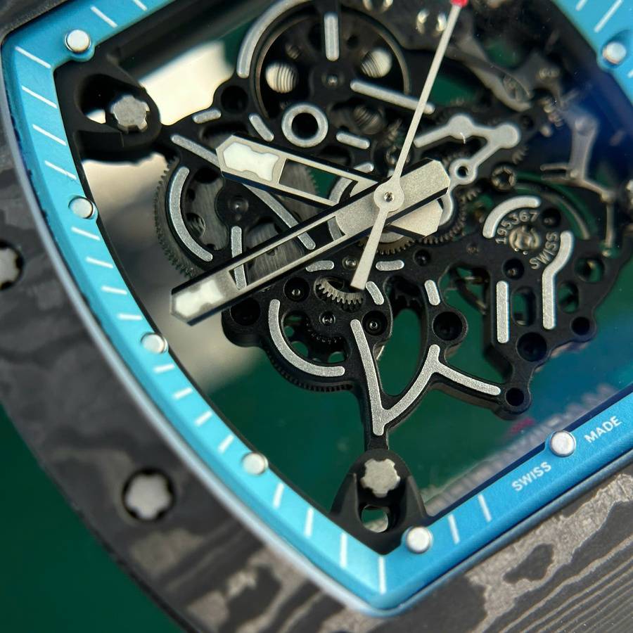 Reloj réplica: Richard Mille RM 055 Yas Marina Circuit Carbon TPT, correa de caucho blanca, ZF 42,7 mm — muy demandado – Foto 8