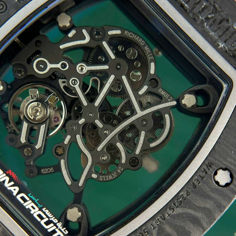 Reloj réplica: Richard Mille RM 055 Yas Marina Circuit Carbon TPT, correa de caucho blanca, ZF 42,7 mm — muy demandado – Foto 11