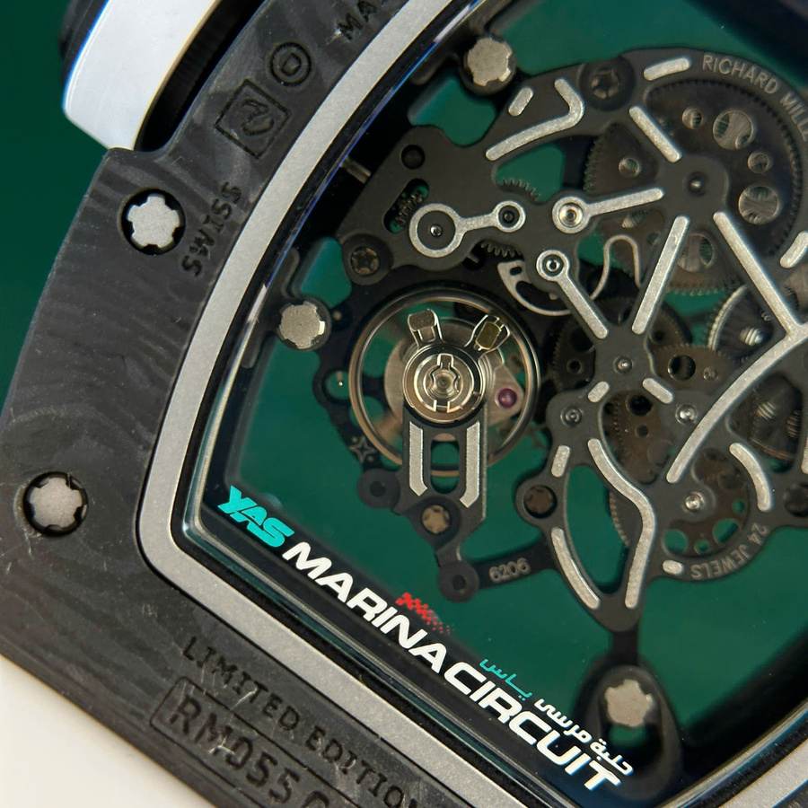 Reloj réplica: Richard Mille RM 055 Yas Marina Circuit Carbon TPT, correa de caucho blanca, ZF 42,7 mm — muy demandado – Foto 12