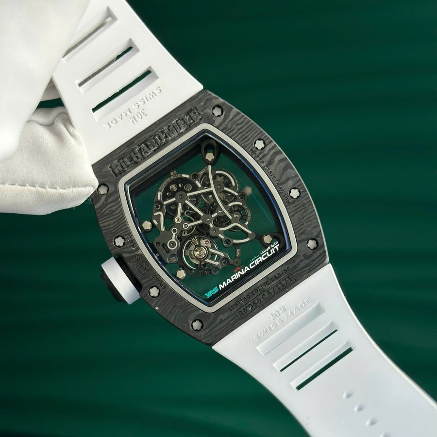 Reloj réplica: Richard Mille RM 055 Yas Marina Circuit Carbon TPT, correa de caucho blanca, ZF 42,7 mm — muy demandado – Foto 13