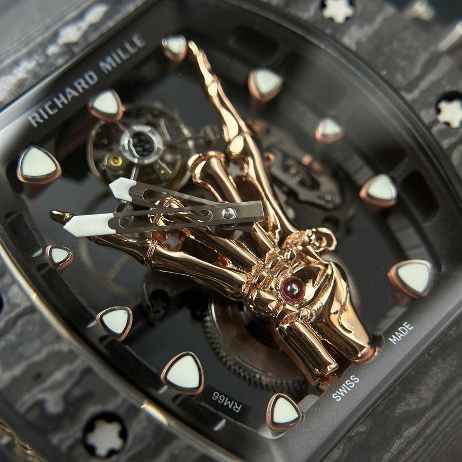 Reloj réplica: Richard Mille RM 66, volante, tourbillon, cuerda manual, Carbon TPT 42,7 mm X 49,94 mm — de alto rendimiento – Foto 6
