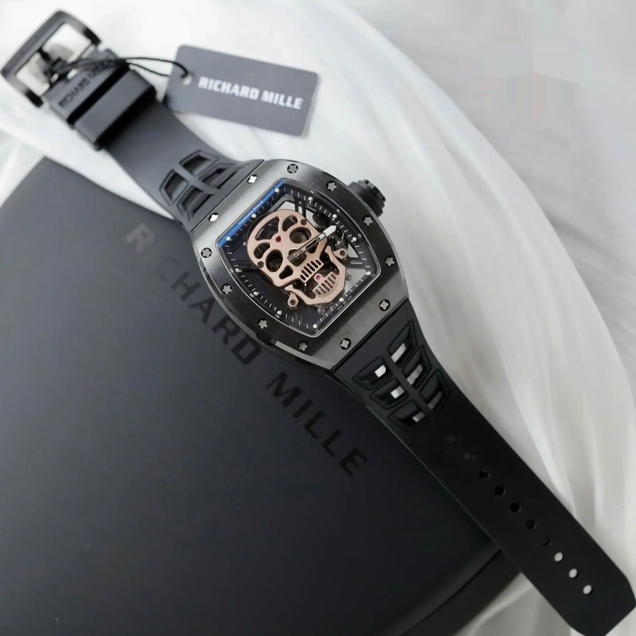 Reloj réplica: Richard Mille RM 52-01 Skull, tourbillon, cerámica negra, correa de caucho, 43 mm — de alta precisión – Foto 2