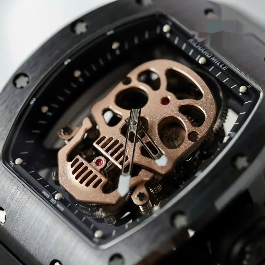 Reloj réplica: Richard Mille RM 52-01 Skull, tourbillon, cerámica negra, correa de caucho, 43 mm — de alta precisión – Foto 4