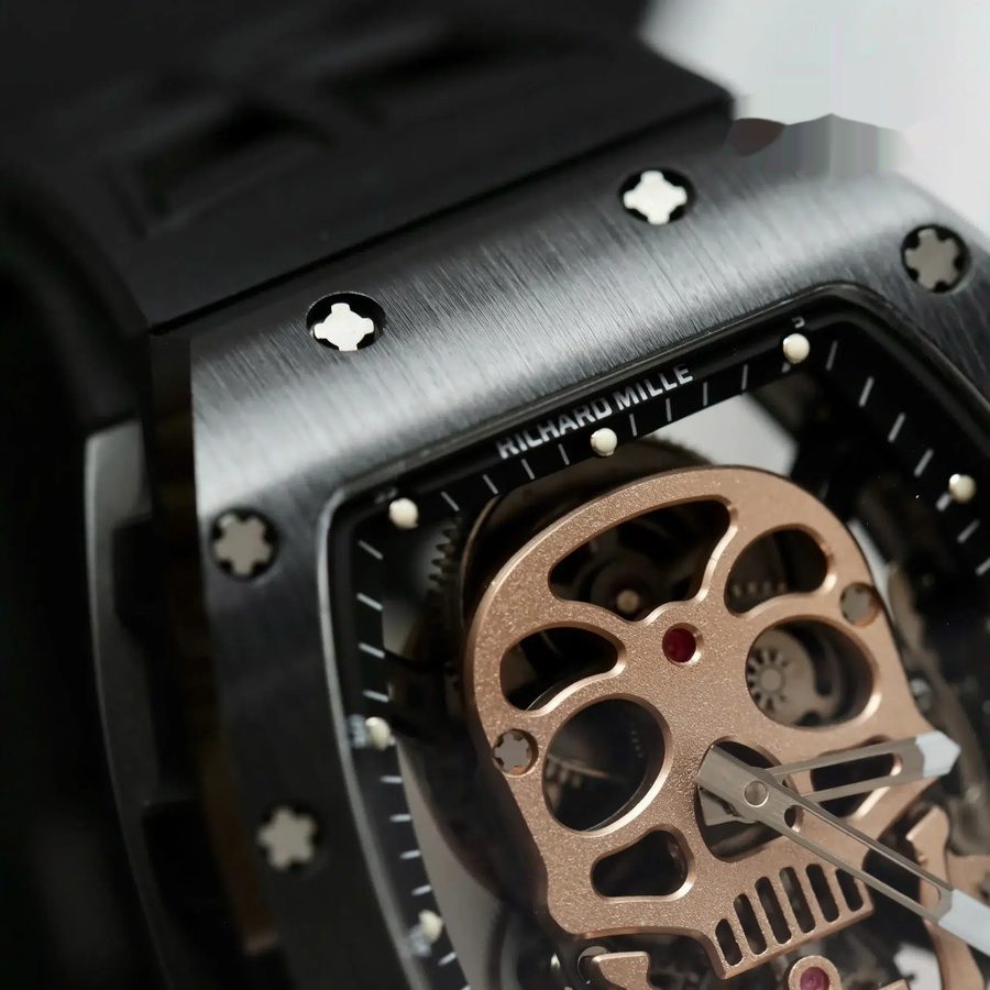 Reloj réplica: Richard Mille RM 52-01 Skull, tourbillon, cerámica negra, correa de caucho, 43 mm — de alta precisión – Foto 5