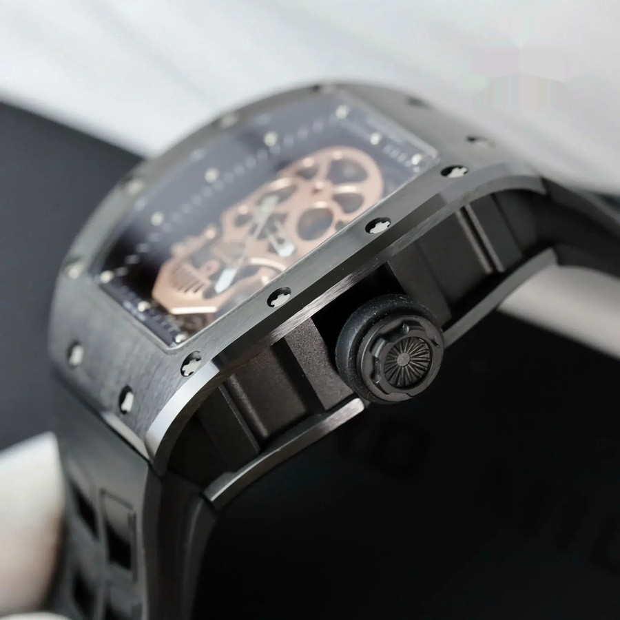 Reloj réplica: Richard Mille RM 52-01 Skull, tourbillon, cerámica negra, correa de caucho, 43 mm — de alta precisión – Foto 6