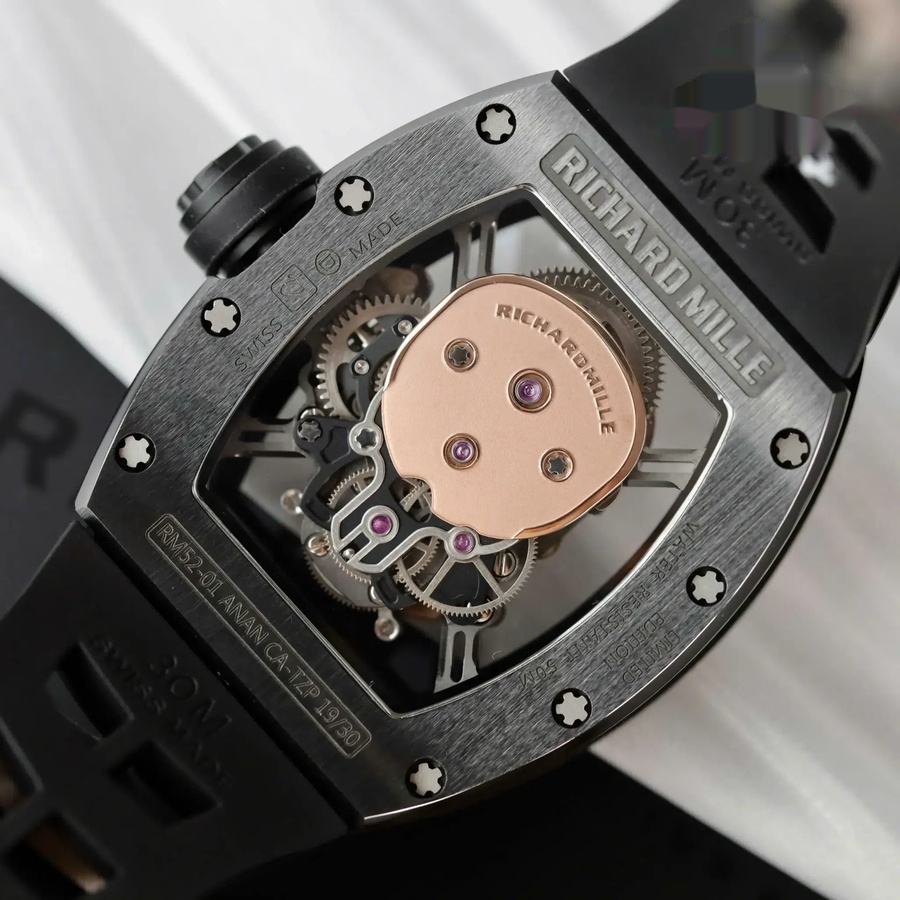 Reloj réplica: Richard Mille RM 52-01 Skull, tourbillon, cerámica negra, correa de caucho, 43 mm — de alta precisión – Foto 7