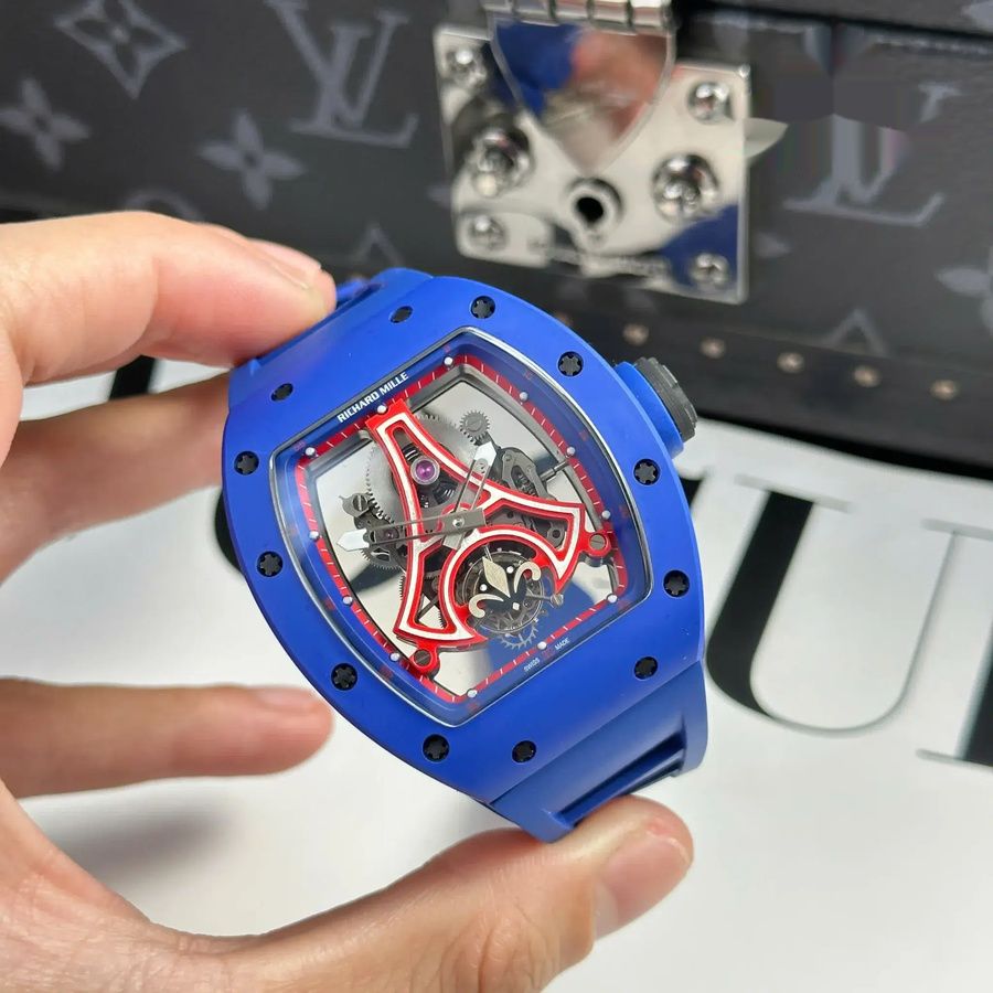 Reloj réplica: Richard Mille RM 52-03 Paris Saint-Germain, tourbillon, cerámica azul, correa de caucho, 48 mm X 39,3 mm — a buen precio – Foto 3