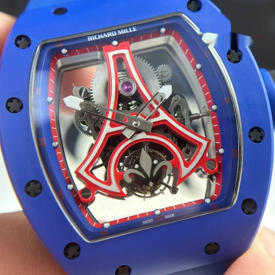 Reloj réplica: Richard Mille RM 52-03 Paris Saint-Germain, tourbillon, cerámica azul, correa de caucho, 48 mm X 39,3 mm — a buen precio – Foto 4