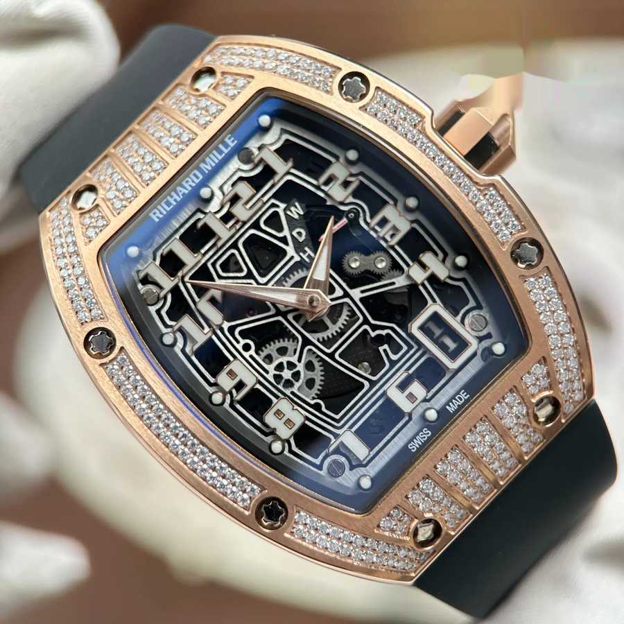 Reloj réplica: Richard Mille RM67-01, oro rosa, extraplano, engaste parcial, moissanitas, 38,7 mm X 47,5 mm — lujoso – Foto 4