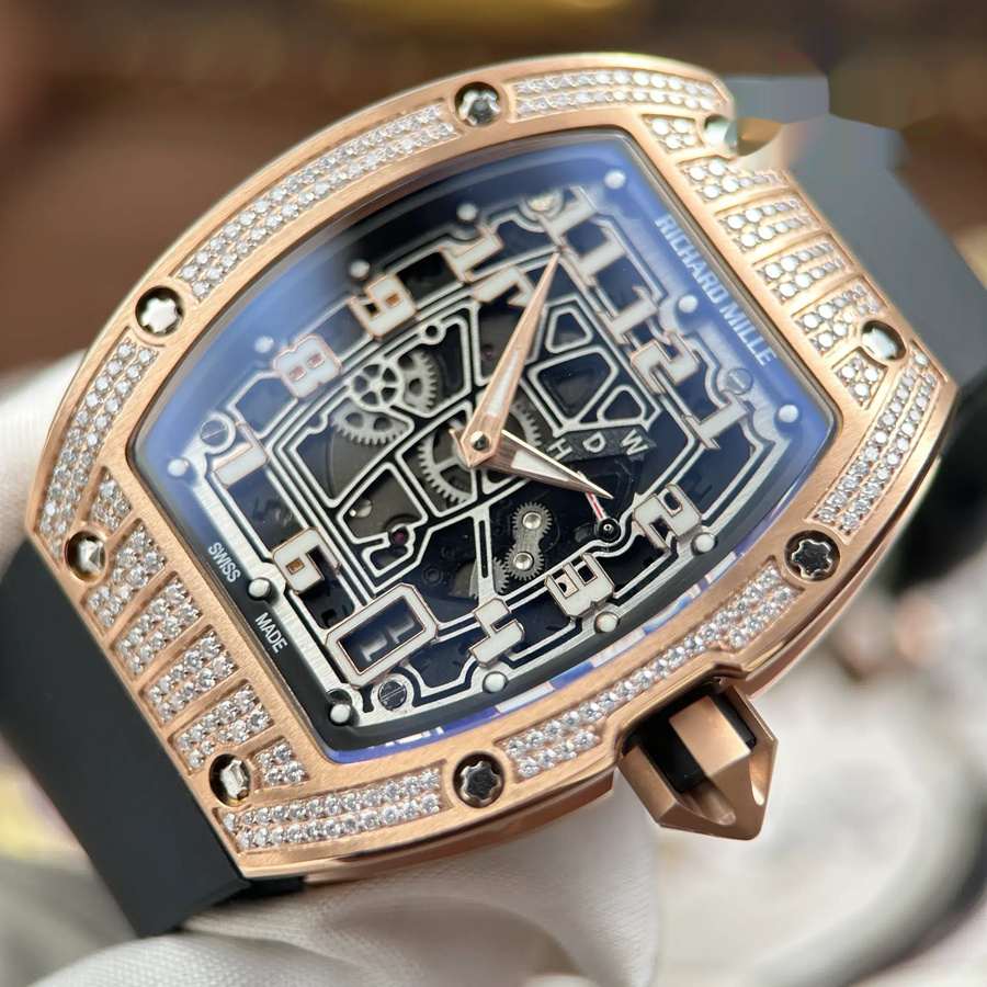 Reloj réplica: Richard Mille RM67-01, oro rosa, extraplano, engaste parcial, moissanitas, 38,7 mm X 47,5 mm — lujoso – Foto 5