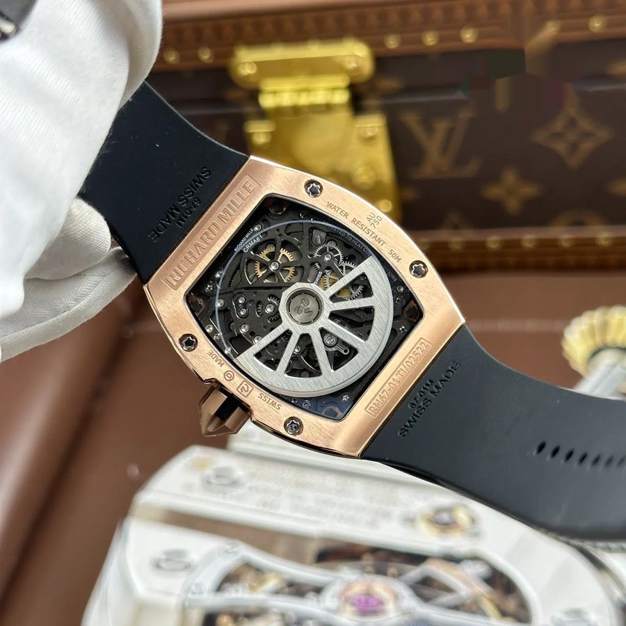 Reloj réplica: Richard Mille RM67-01, oro rosa, extraplano, engaste parcial, moissanitas, 38,7 mm X 47,5 mm — lujoso – Foto 13
