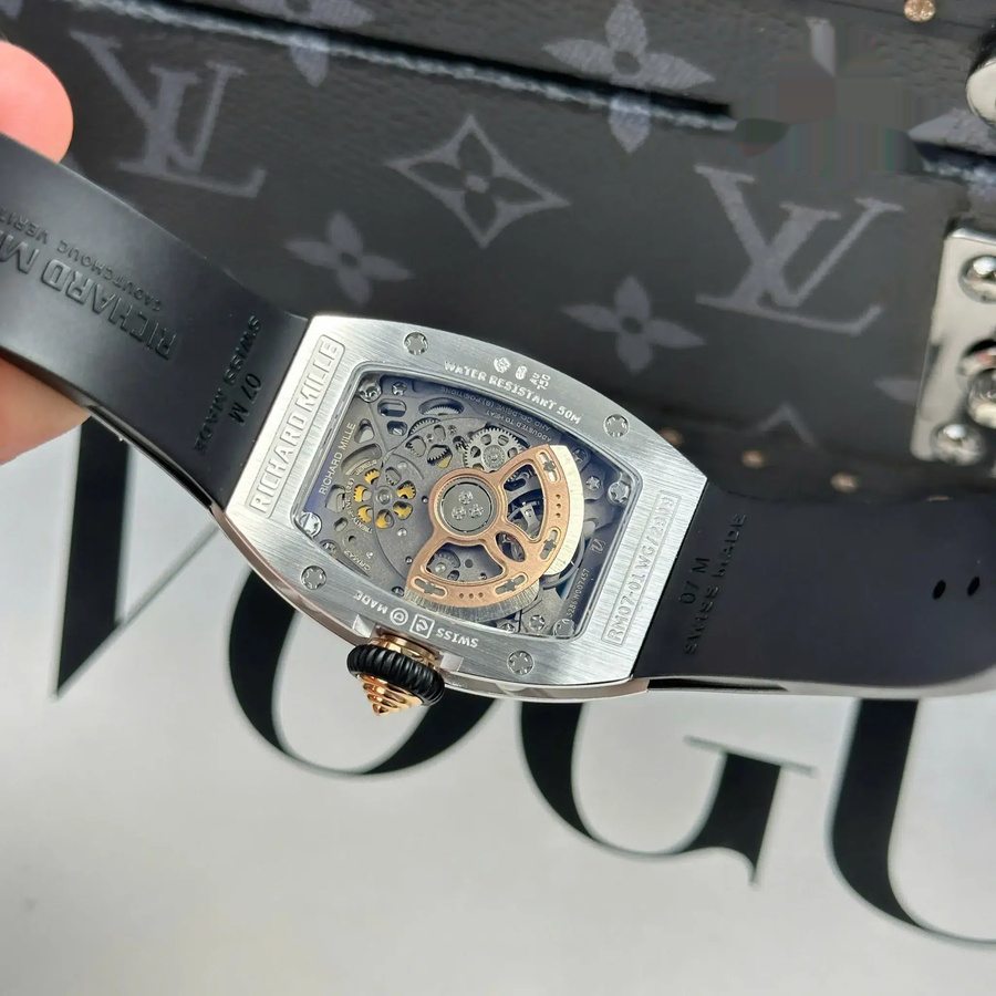 Reloj réplica: Richard Mille RM 07-01 Lady, diamantes, negro, ónice, esfera, correa de caucho negra, ZF 45.32 X 32,3 mm — lujoso – Foto 8