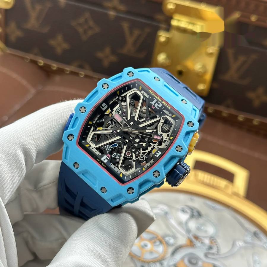 Reloj réplica: Richard Mille RM35-03 Rafael Nadal, pastel, azul, Quartz TPT, correa de caucho, 43,2 mm X 50 mm — de lujo – Foto 3