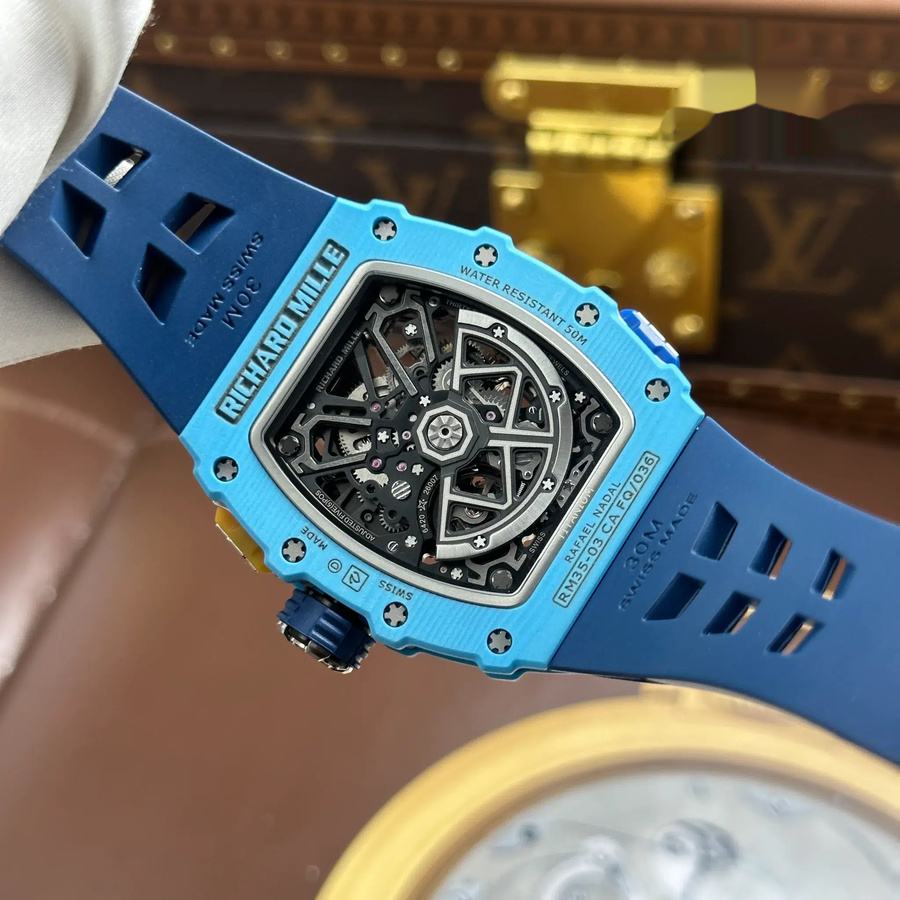 Reloj réplica: Richard Mille RM 35-03 Rafael Nadal, pastel, azul, cuarzo, 43,2 mm X 50 mm — sofisticado – Foto 11