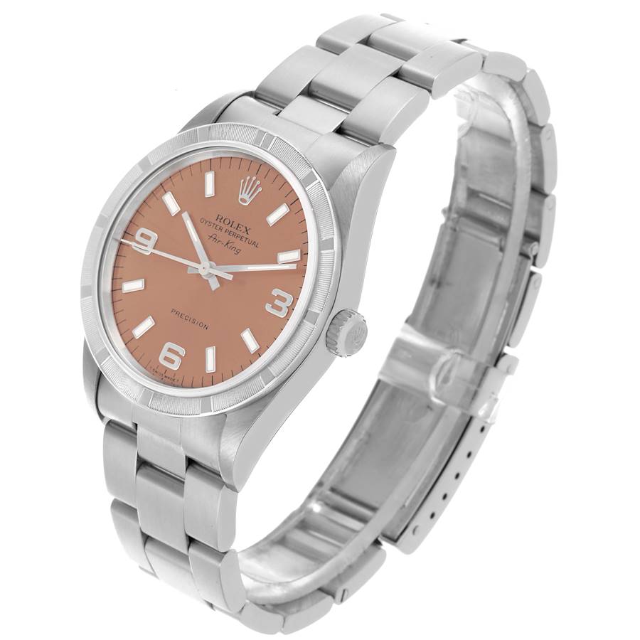 Reloj réplica para hombre: Rolex Air King 34, esfera salmón, bisel guilloché, acero, 14010 — de última novedad – Foto 4