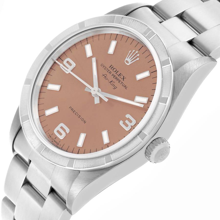 Reloj réplica para hombre: Rolex Air King 34, esfera salmón, bisel guilloché, acero, 14010 — de última novedad – Foto 5