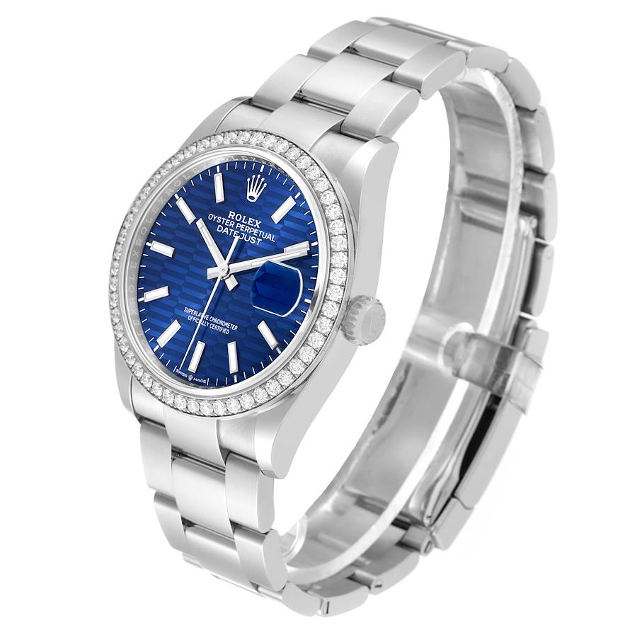 Reloj réplica para hombre: Rolex Datejust, acero, azul, esfera estriada, diamante, 126284 — a buen precio – Foto 4