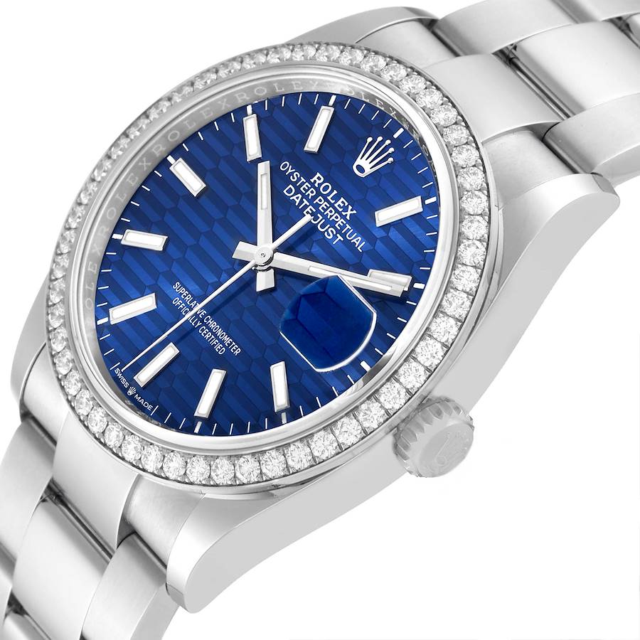 Reloj réplica para hombre: Rolex Datejust, acero, azul, esfera estriada, diamante, 126284 — a buen precio – Foto 5