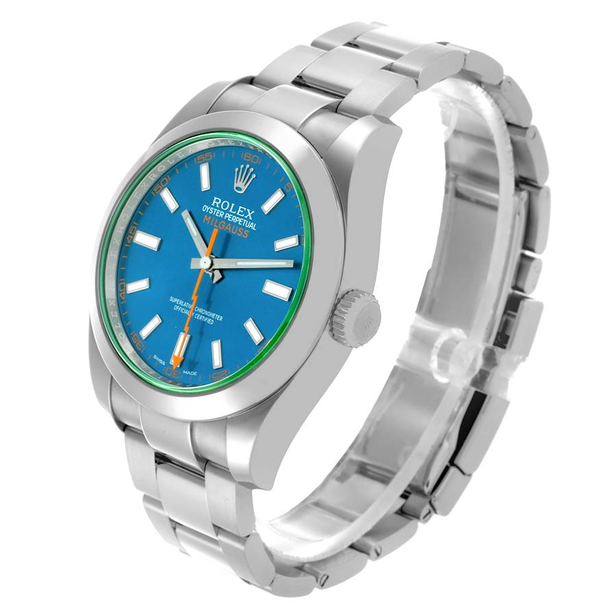 Reloj réplica para hombre: Rolex Milgauss, esfera azul, cristal verde, acero, 116400GV — con estilo – Foto 4