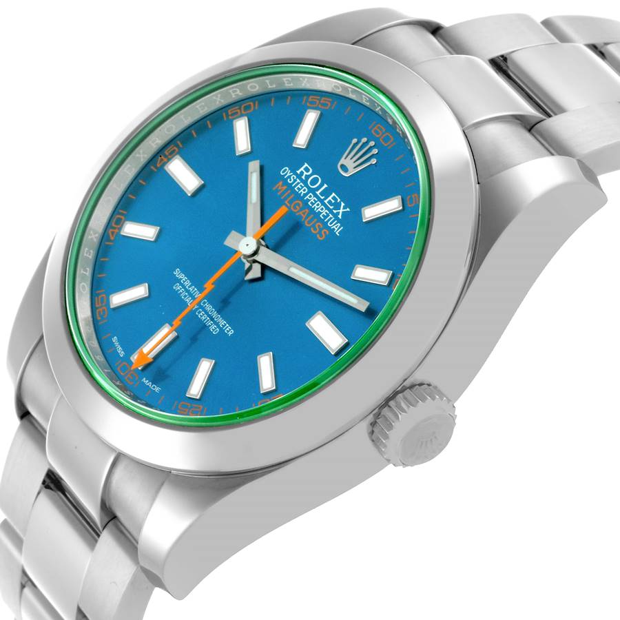 Reloj réplica para hombre: Rolex Milgauss, esfera azul, cristal verde, acero, 116400GV — con estilo – Foto 5