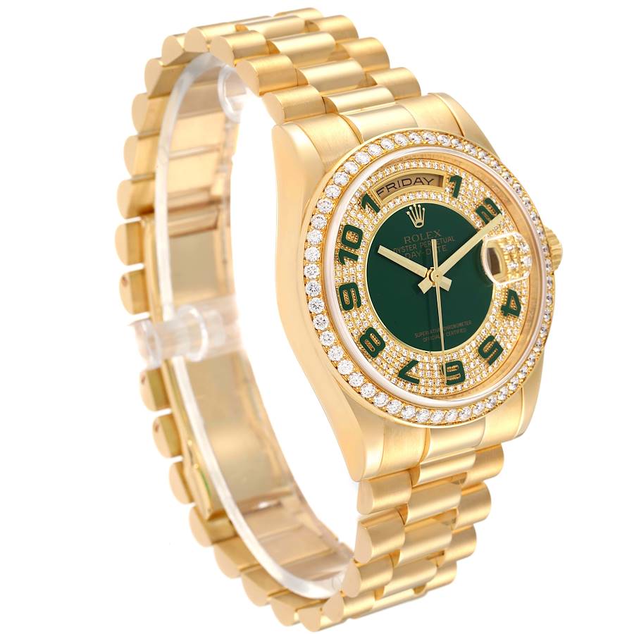 Reloj réplica para hombre: Rolex President Day Date, oro amarillo, verde, esmalte, diamante, 118348 — excelente – Foto 3