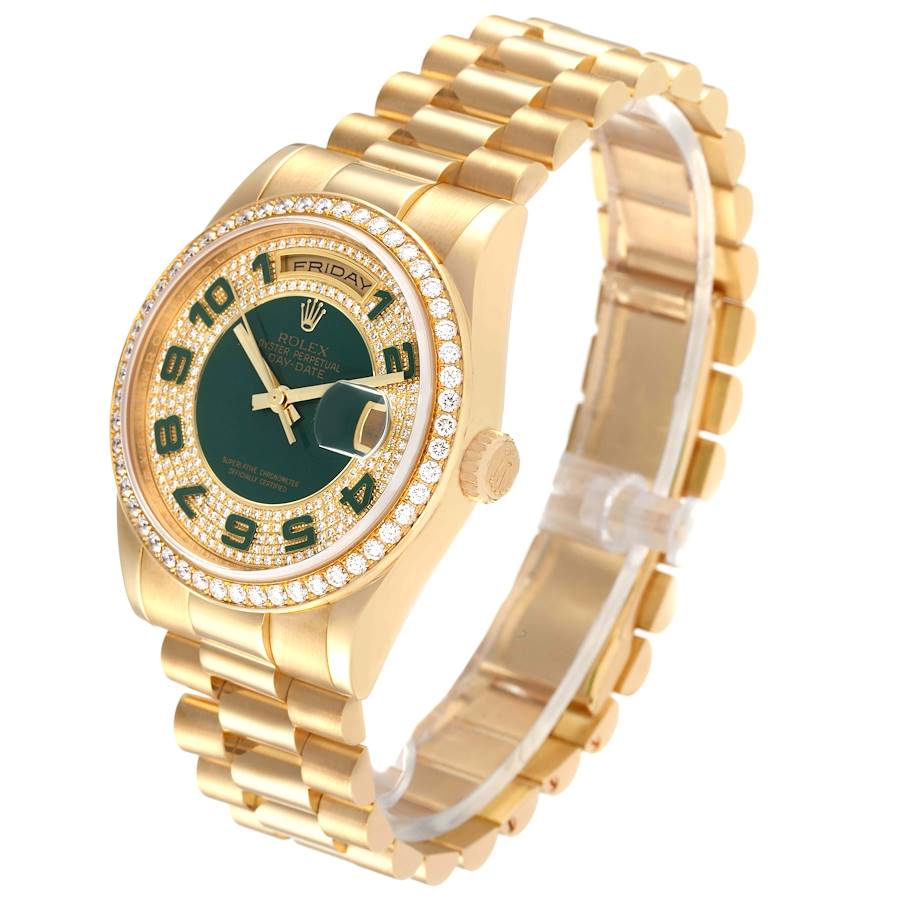 Reloj réplica para hombre: Rolex President Day Date, oro amarillo, verde, esmalte, diamante, 118348 — excelente – Foto 4