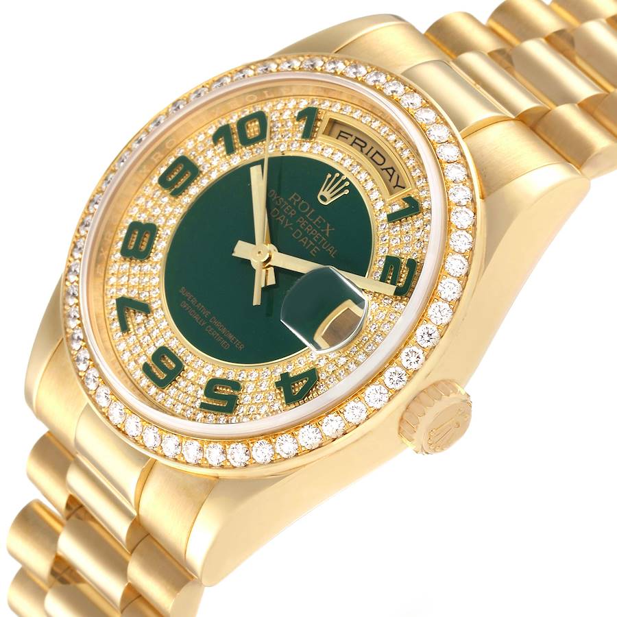 Reloj réplica para hombre: Rolex President Day Date, oro amarillo, verde, esmalte, diamante, 118348 — excelente – Foto 5